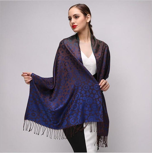 Jacquard Navy Scarf with Geometrical Print