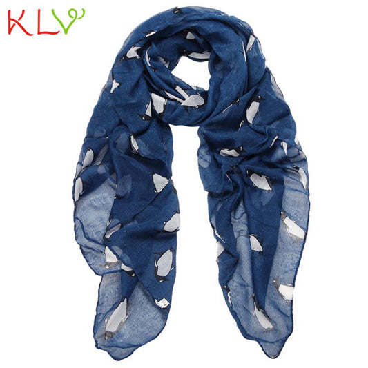 Penguin Print Lightweight Navy Scarf