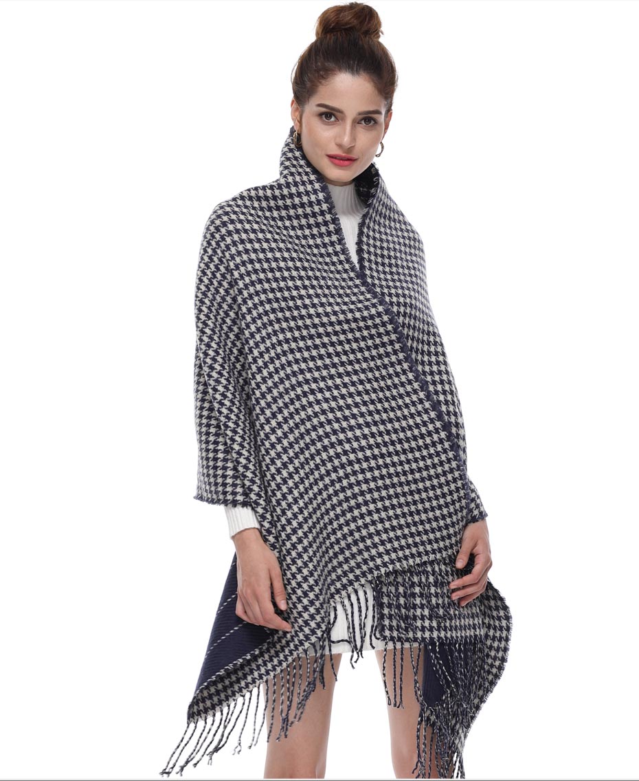 Navy reversible scarf: houndstooth and stripes