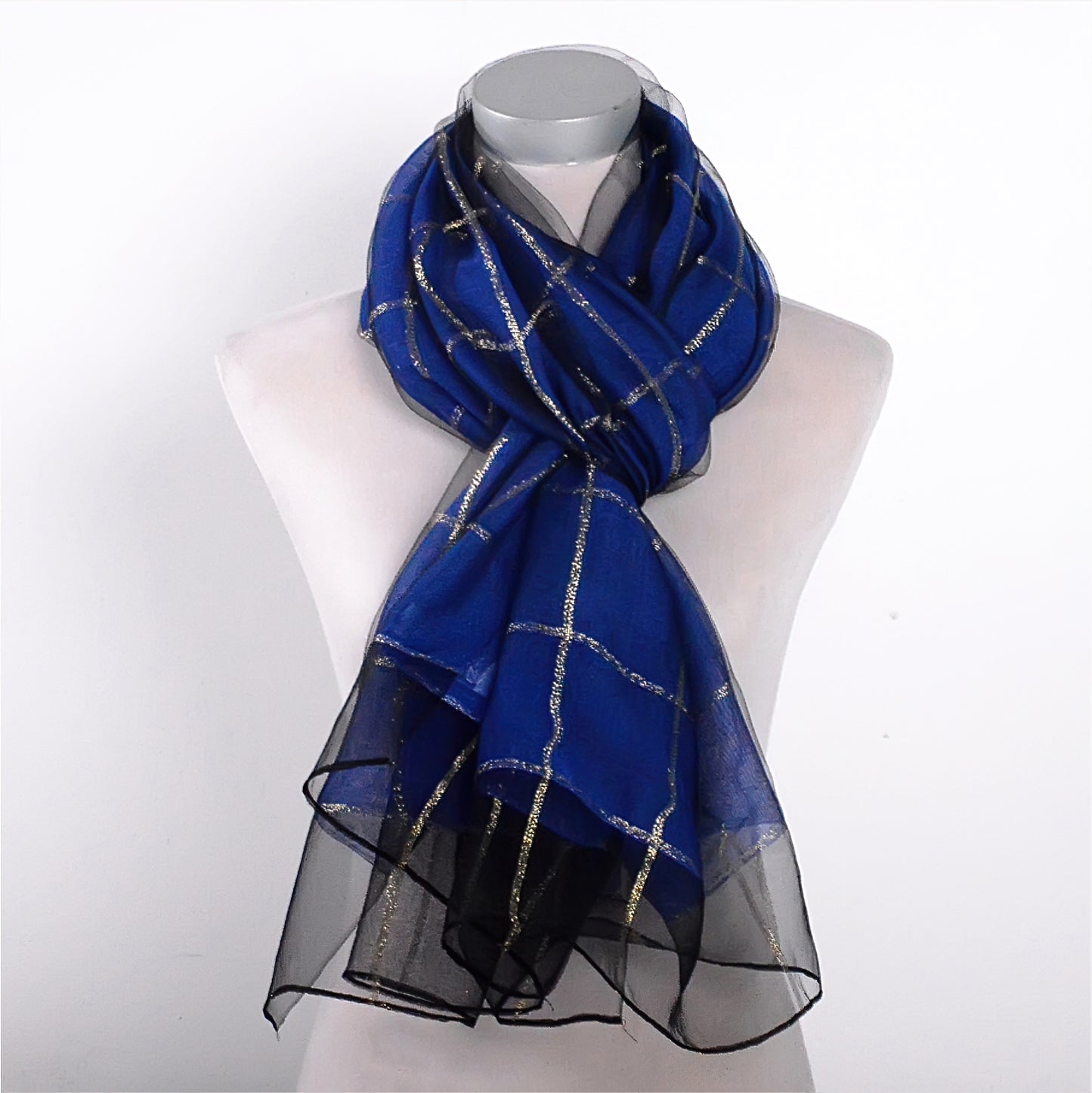Real Silk Gold Navy Scarf