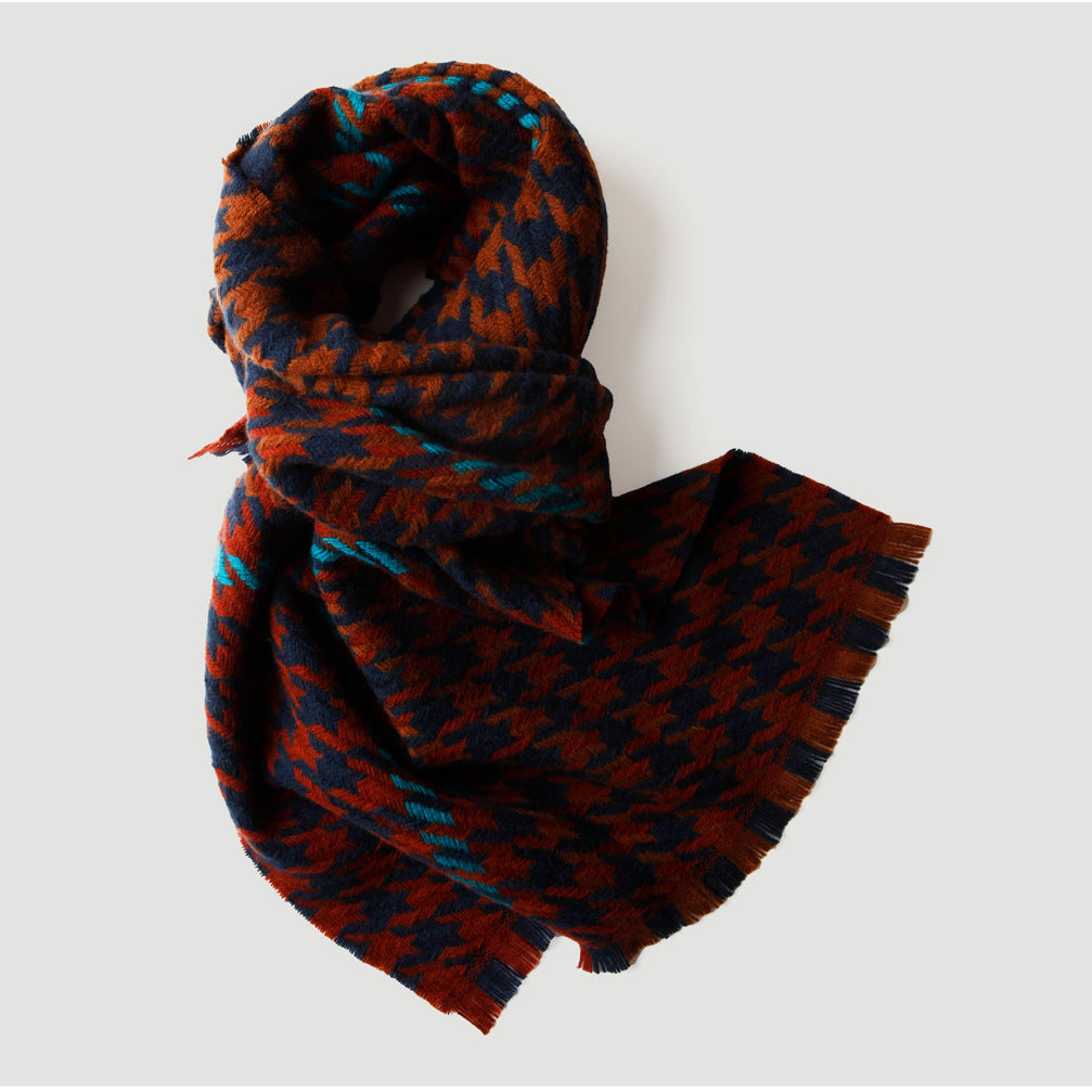 Plaid Red & Navy 100% Wool Scarf