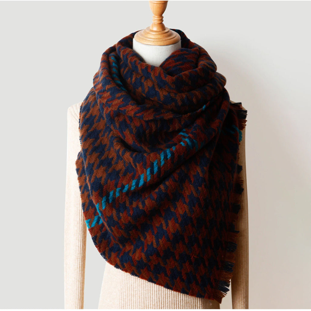 Plaid Red & Navy 100% Wool Scarf