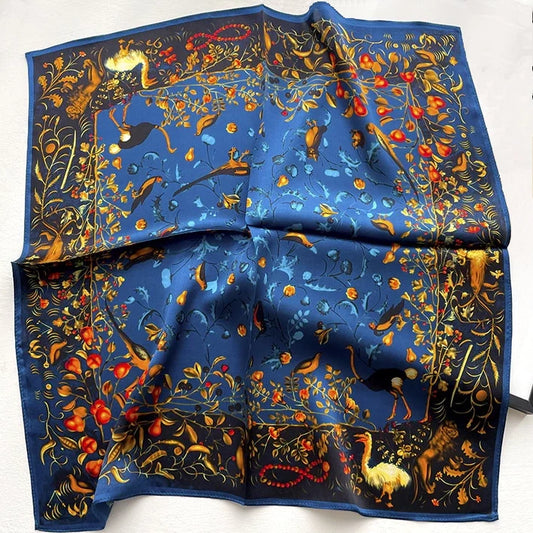 Square Navy Gold Silk Scarf