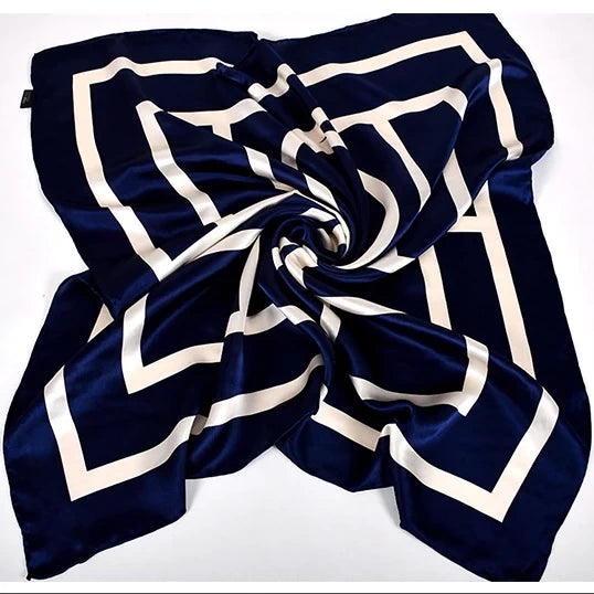 Navy & White Striped Silk Scarf