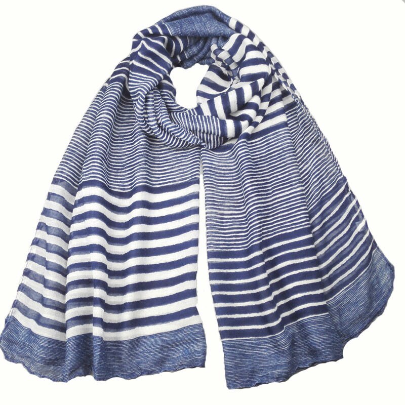 White & Navy Striped Scarf
