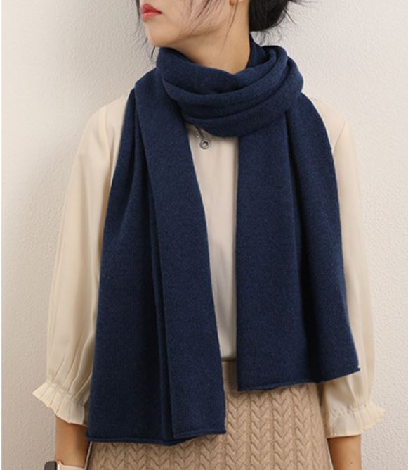 Knitted Yak Cashmere Navy Scarf