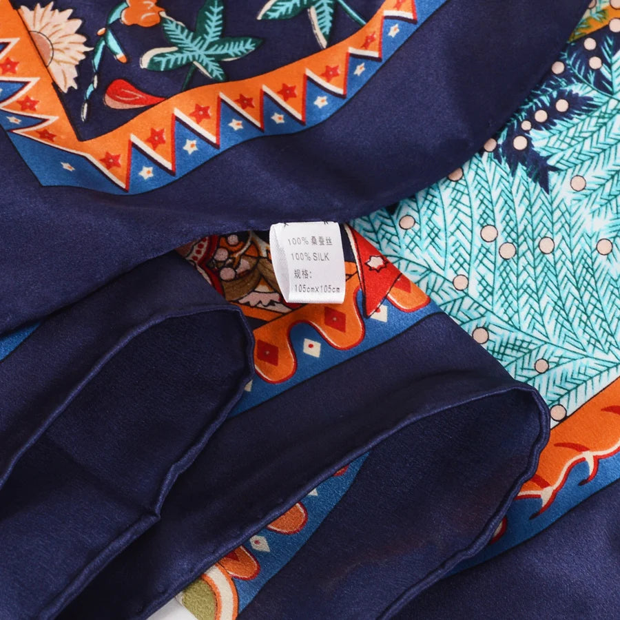 Navy Teal and Orange Silk Scarf