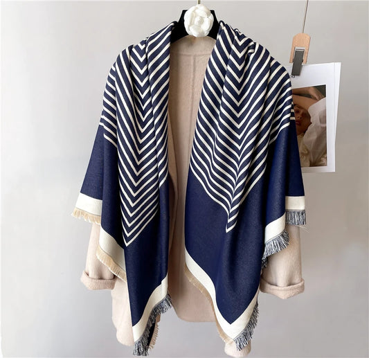 Navy & White Striped Shawl