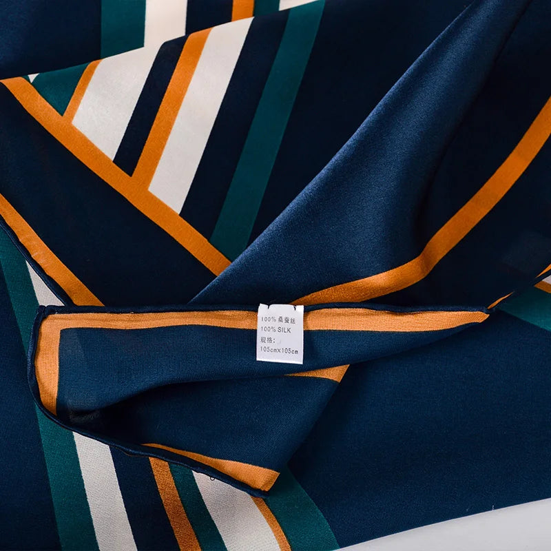 Striped Green And Navy 100% Silk Scarf