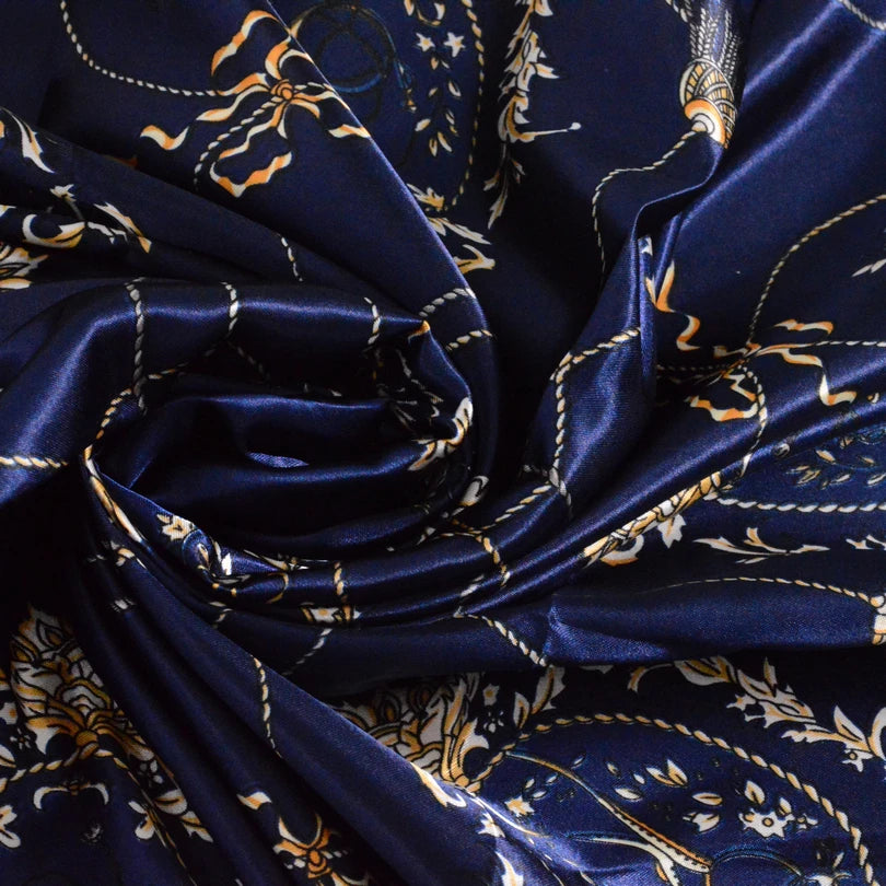 Navy Blue & White Satin Scarf