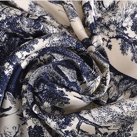 Navy Blue and White Real Silk Scarf