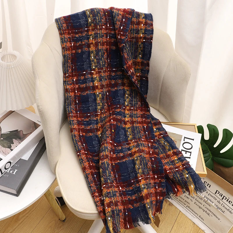 Navy Checkered Soft Scarf