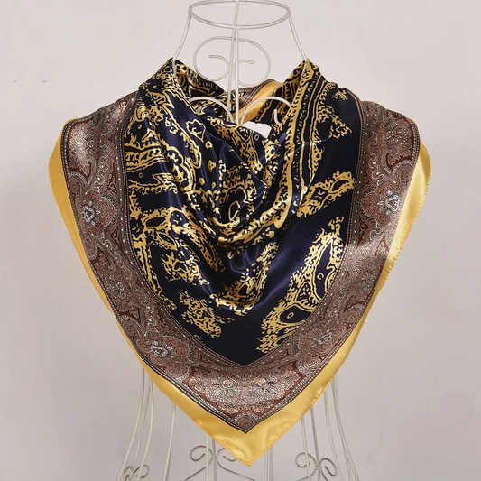 Navy and Gold Faux Silk Scarf