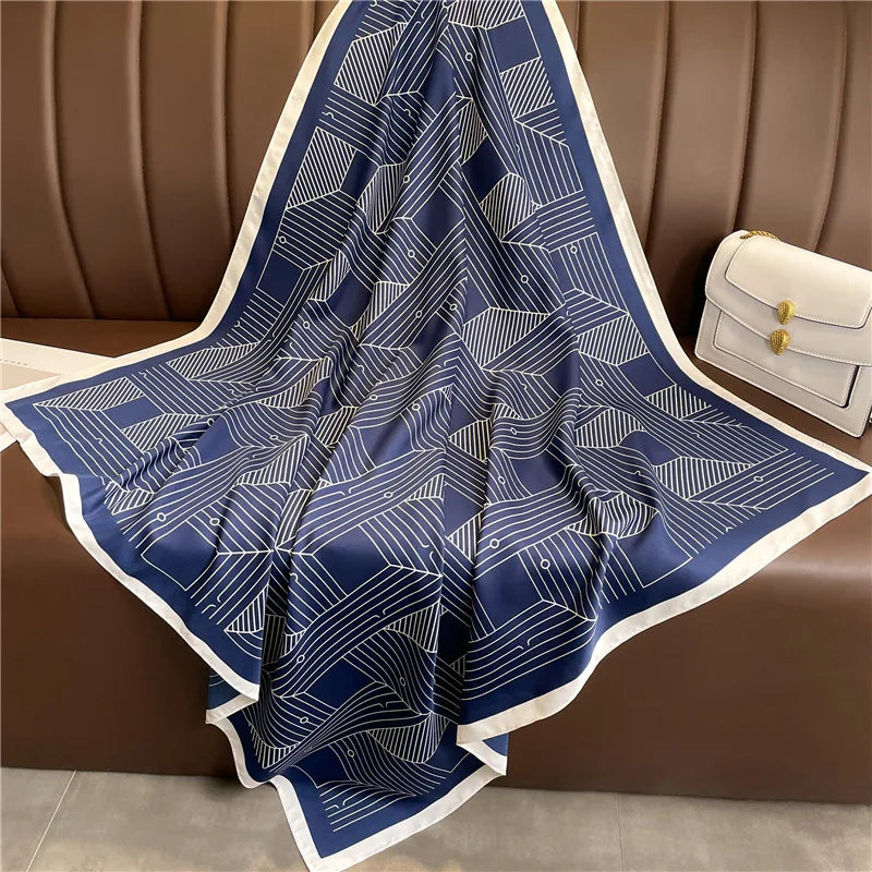Strider Scarf Square Geometric Print Scarf – Navy Scarves