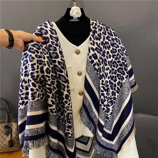 Navy White Animal Print Scarf