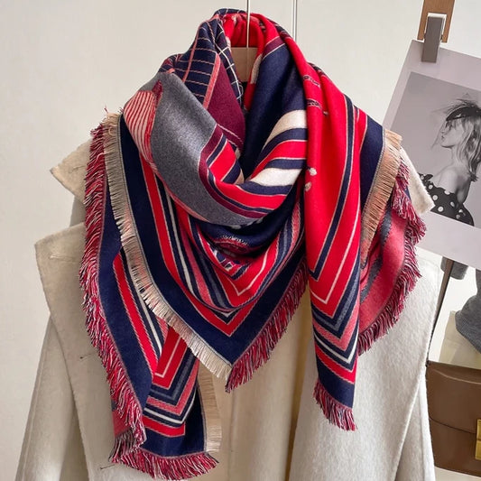 Red & Navy Striped Shawl