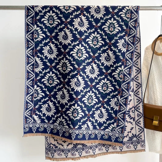 Navy & White Ethnic Motif Scarf