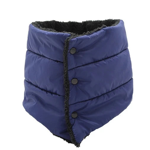 Navy Puffer Scarf With Faux Fur