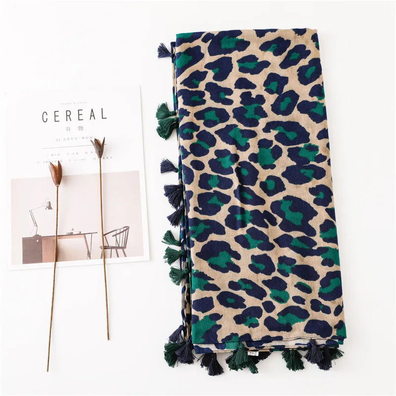 Leopard Navy, Beige and Green Scarf