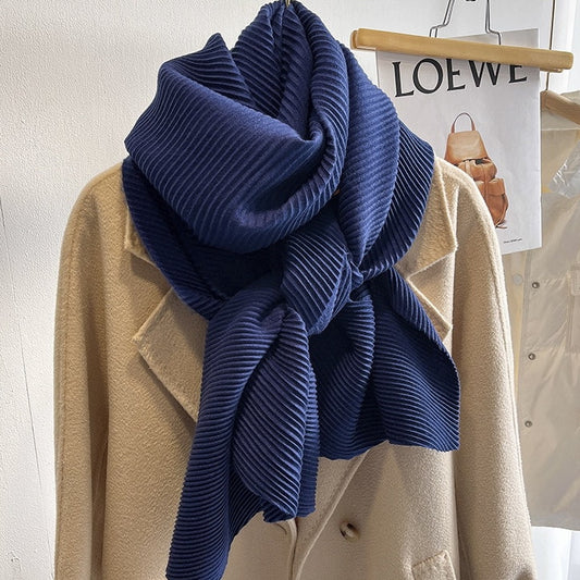 Pleated Navy Scarf