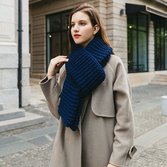 Chunky Navy Knitted Scarf