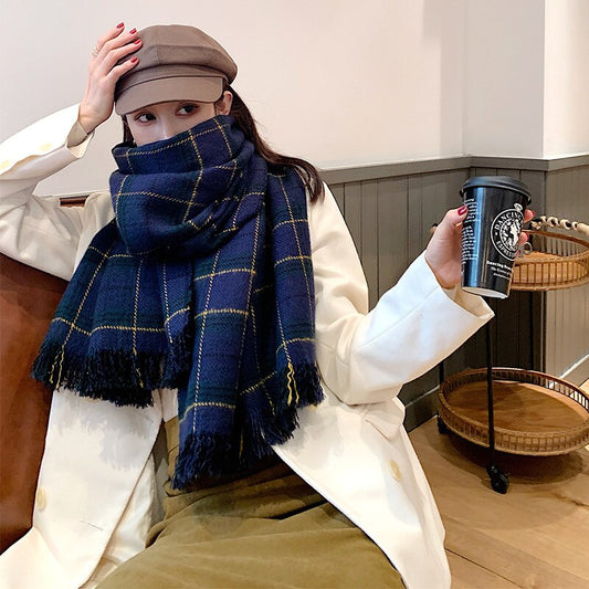 Navy & Yellow Check Blanket Scarf