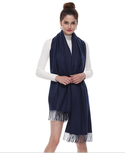 Navy pashmina scarf with tassels
