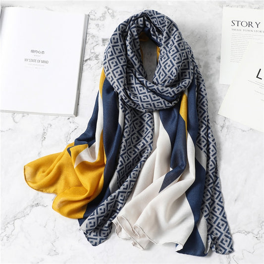 Colour Block Yellow Navy Scarf