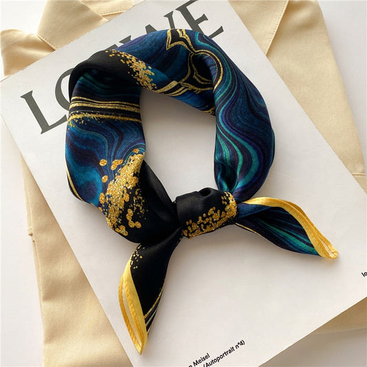 Real Silk Teal, Yellow & Navy Neck Scarf