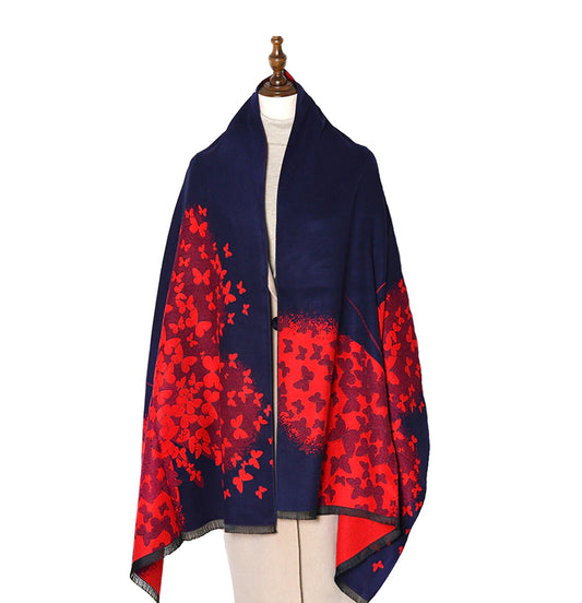 Navy Red Butterfly Scarf