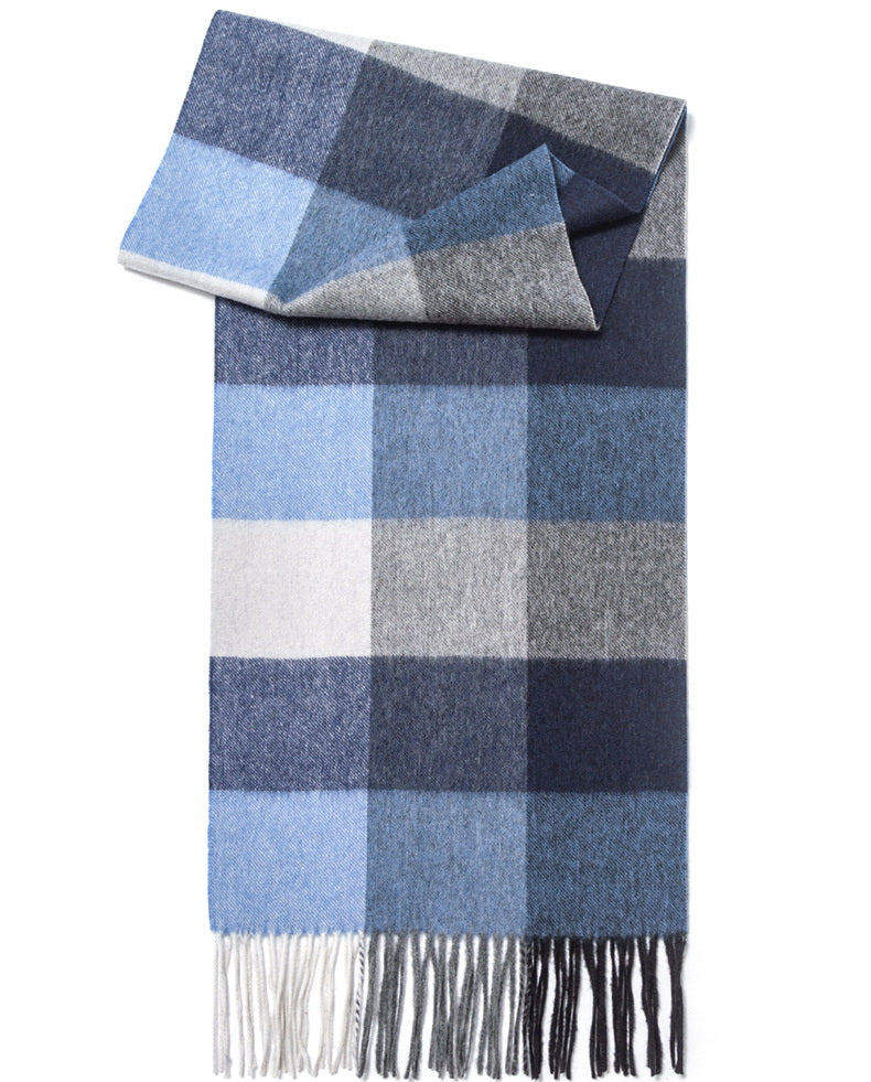 Checked Light Blue & Navy Scarf