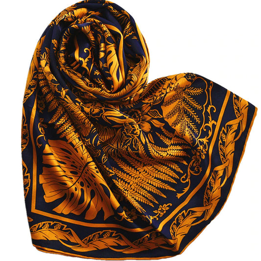 Pure Silk Orange Gold and Navy Scarf
