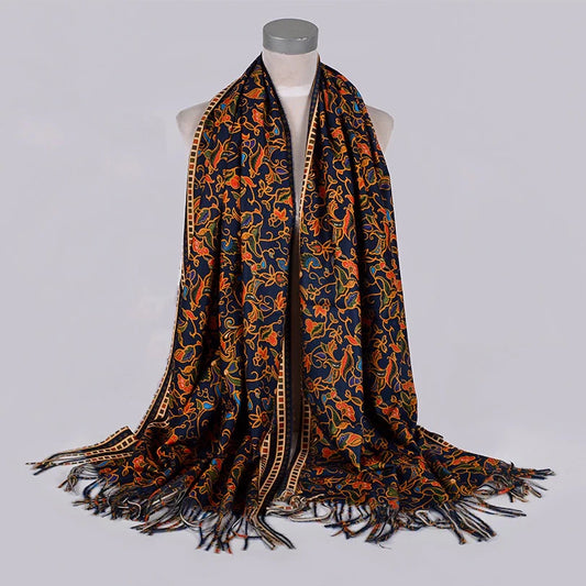 Navy Gold Pashmina Scarf