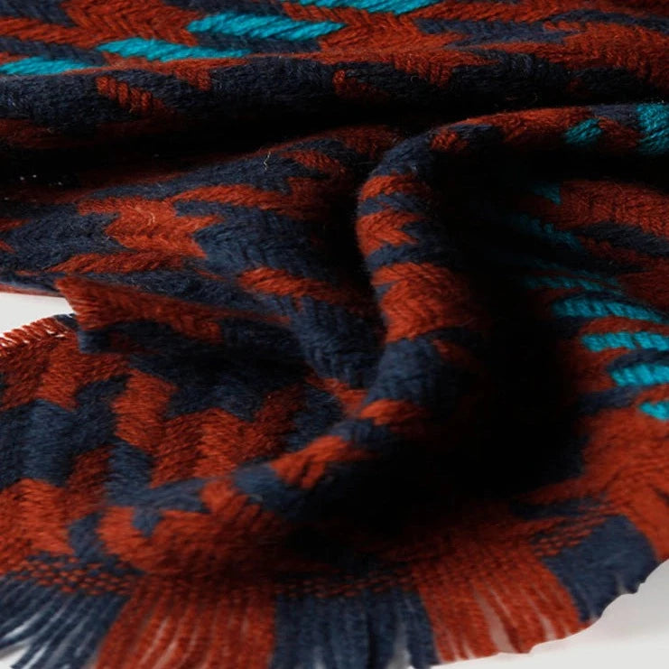 Plaid Red & Navy 100% Wool Scarf