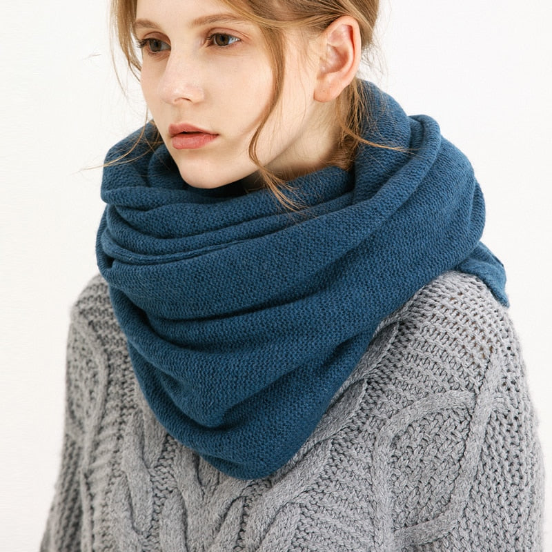 Oversized Knitted Teal / Navy Wool Scarf