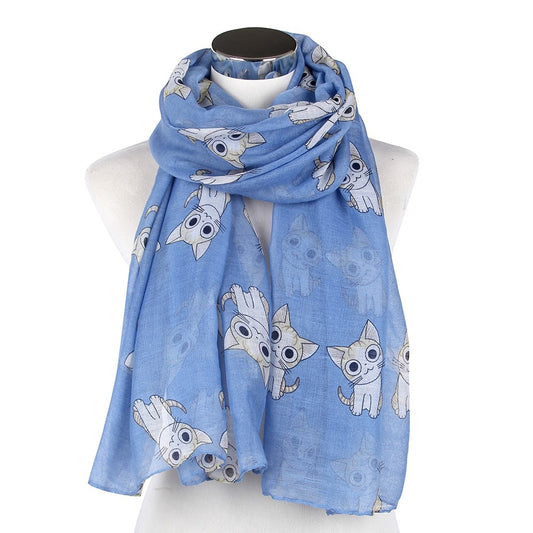 Lightweight Navy Scarf with Cat Print
