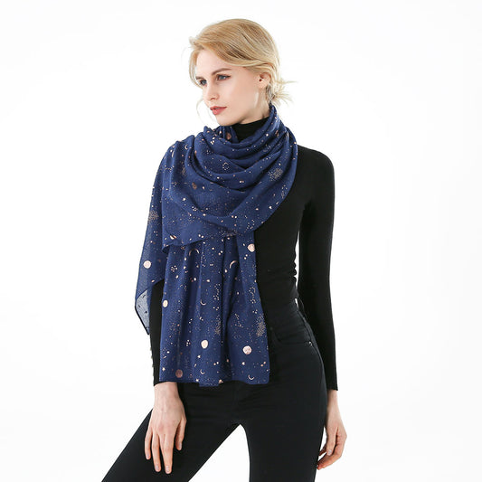 Lightweight navy scarf with gold details