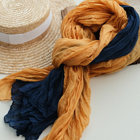 Yellow Navy Crinkle Scarf